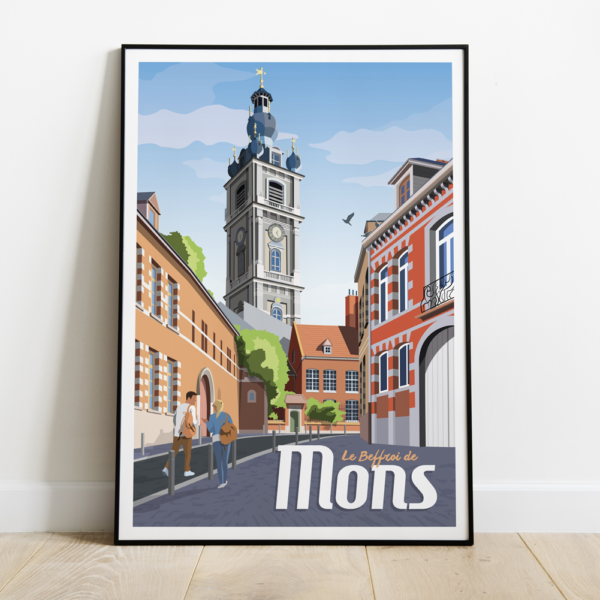 Affiche Belgique Mons Beffroi