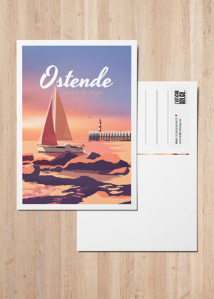 Carte Postale Belgique plage Ostende phare bateau bord de mer cote belge