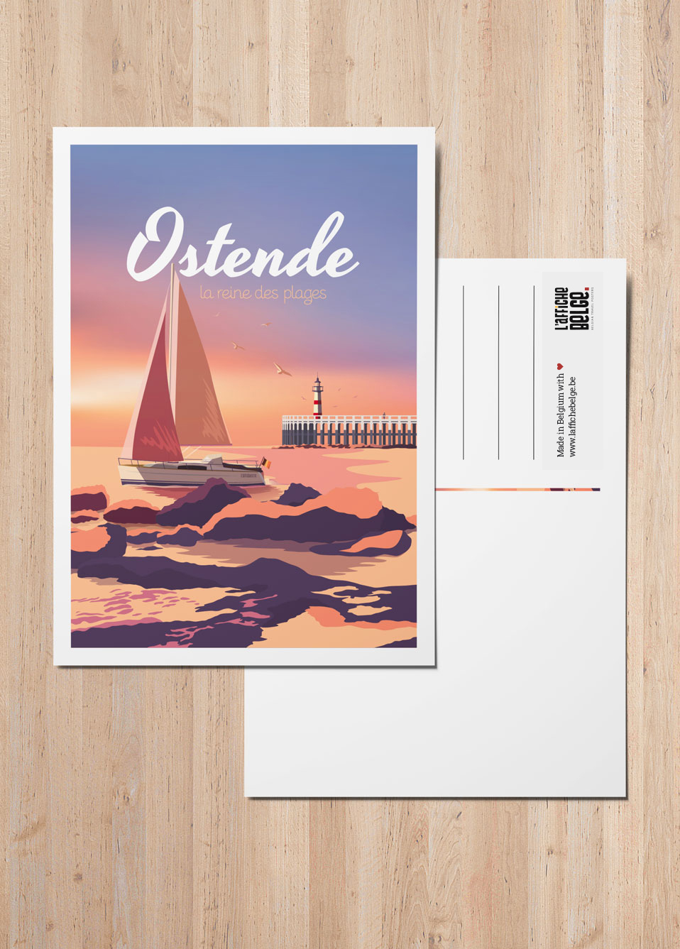 Carte Postale Belgique plage Ostende phare bateau bord de mer cote belge