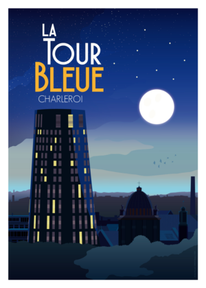 België Charleroi politietoren blauwe poster