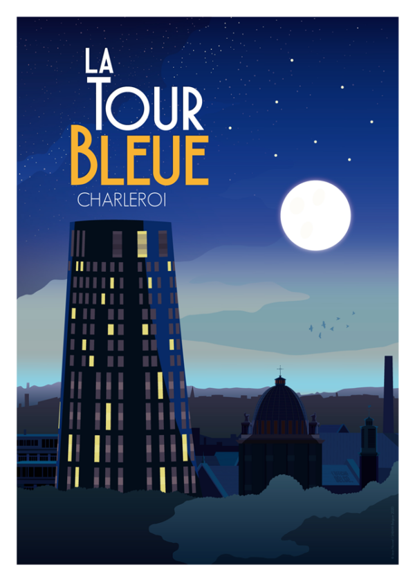 Affiche Belgique Charleroi tour de police bleue