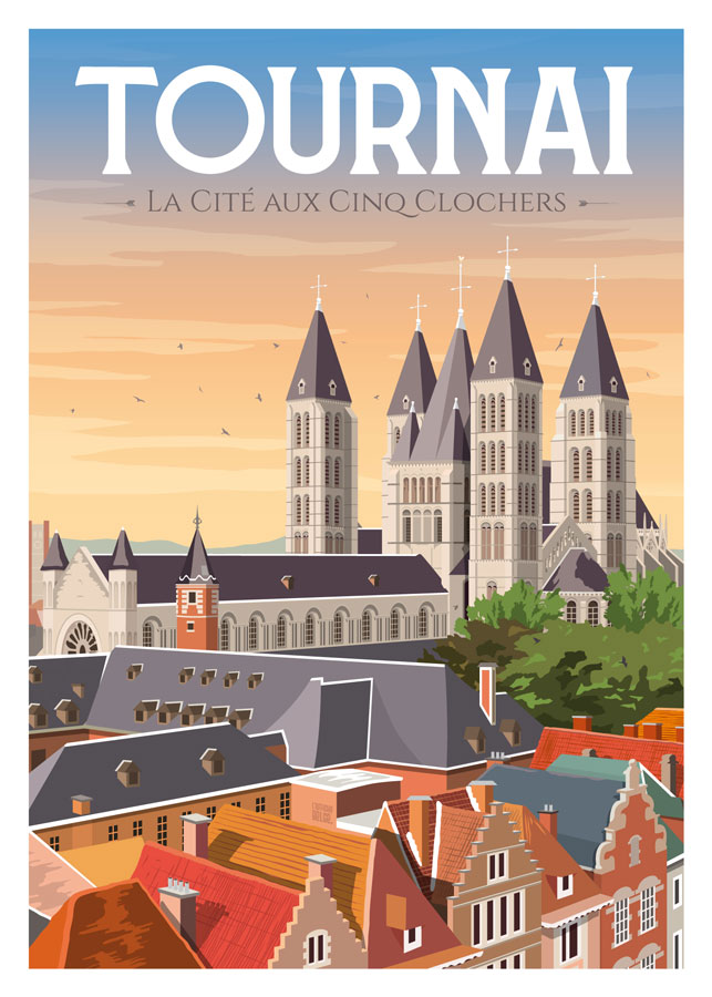 Affiche Tournai "La cité aux cinq clochets"